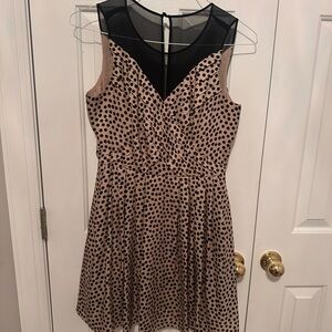BCBGeneration Beige Polka Dot Mesh Yoke Mini Dress